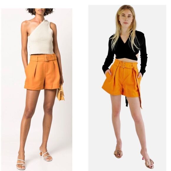 VINCE Belted Cotton Linen Twill Shorts Orange BNWT - Picture 2 of 12